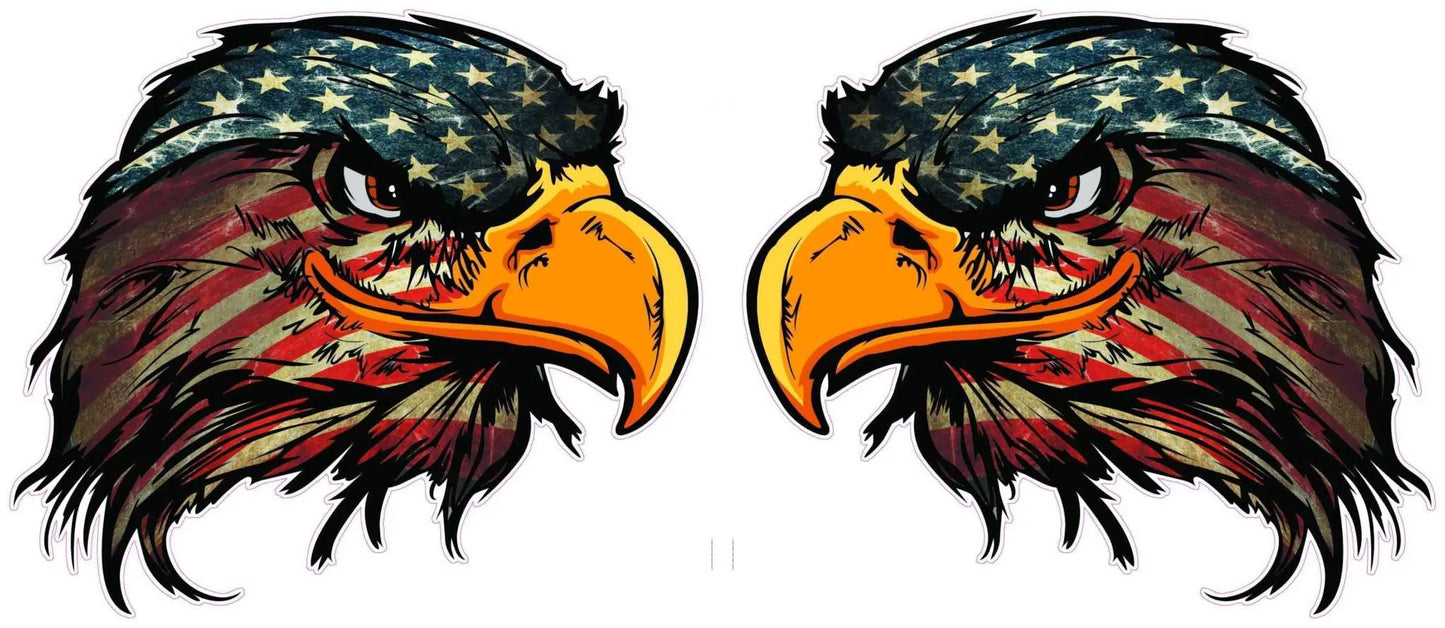 American Flag Eagle Head patriotic decals pair with stars and stripes design.