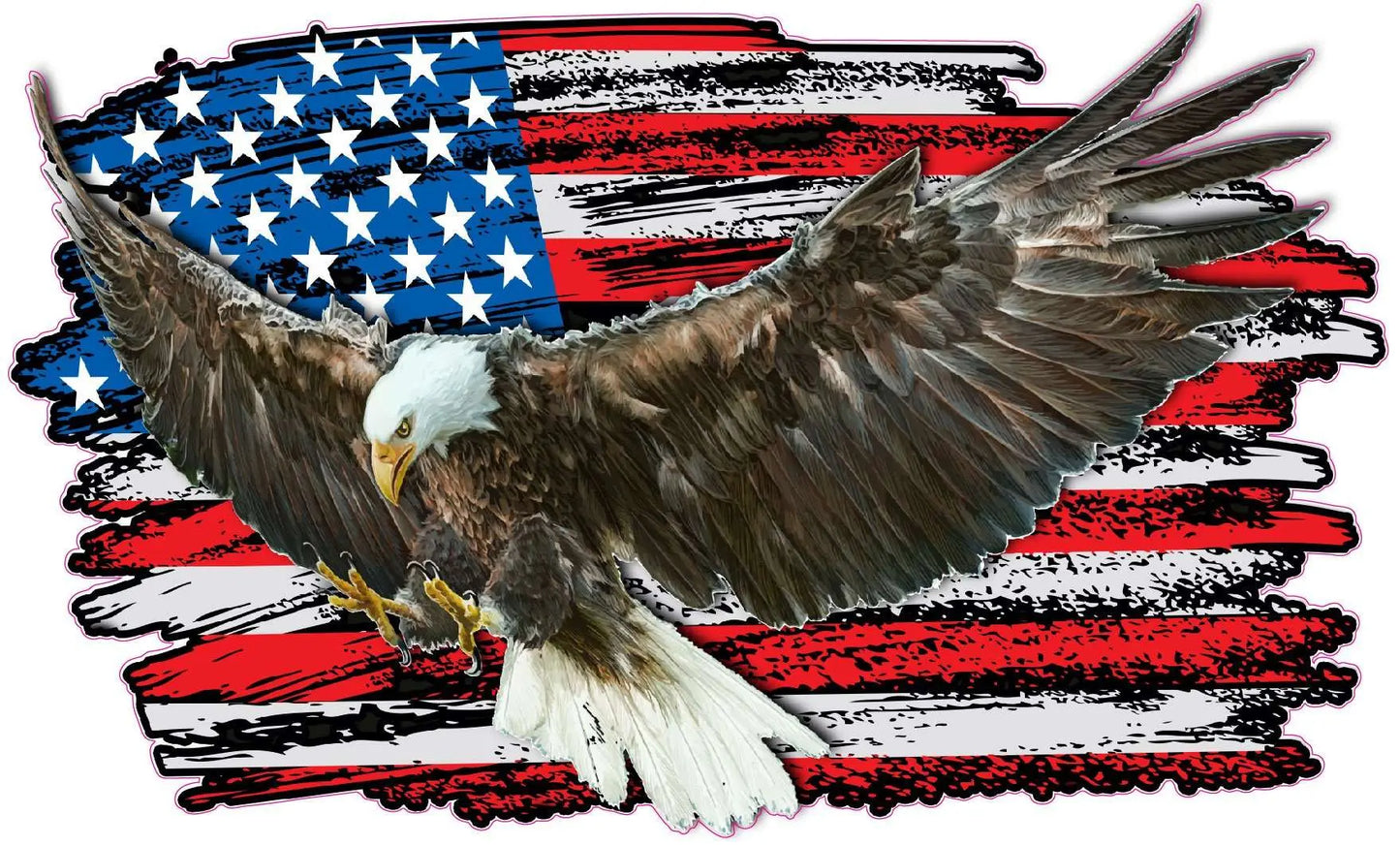 Eagle with worn American flag graphic decal.