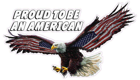 Proud To Be An American decal with bald eagle and American flag wings design
