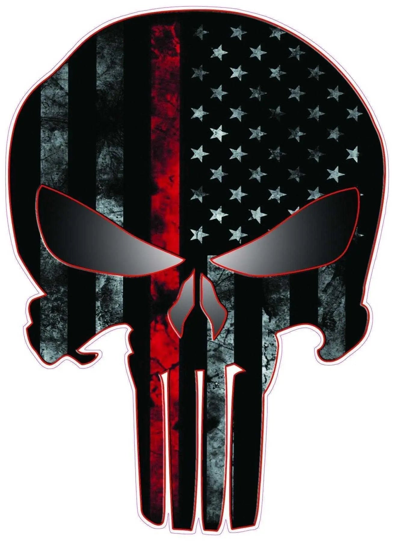 American Skull decal with distressed black, red, and American flag design.