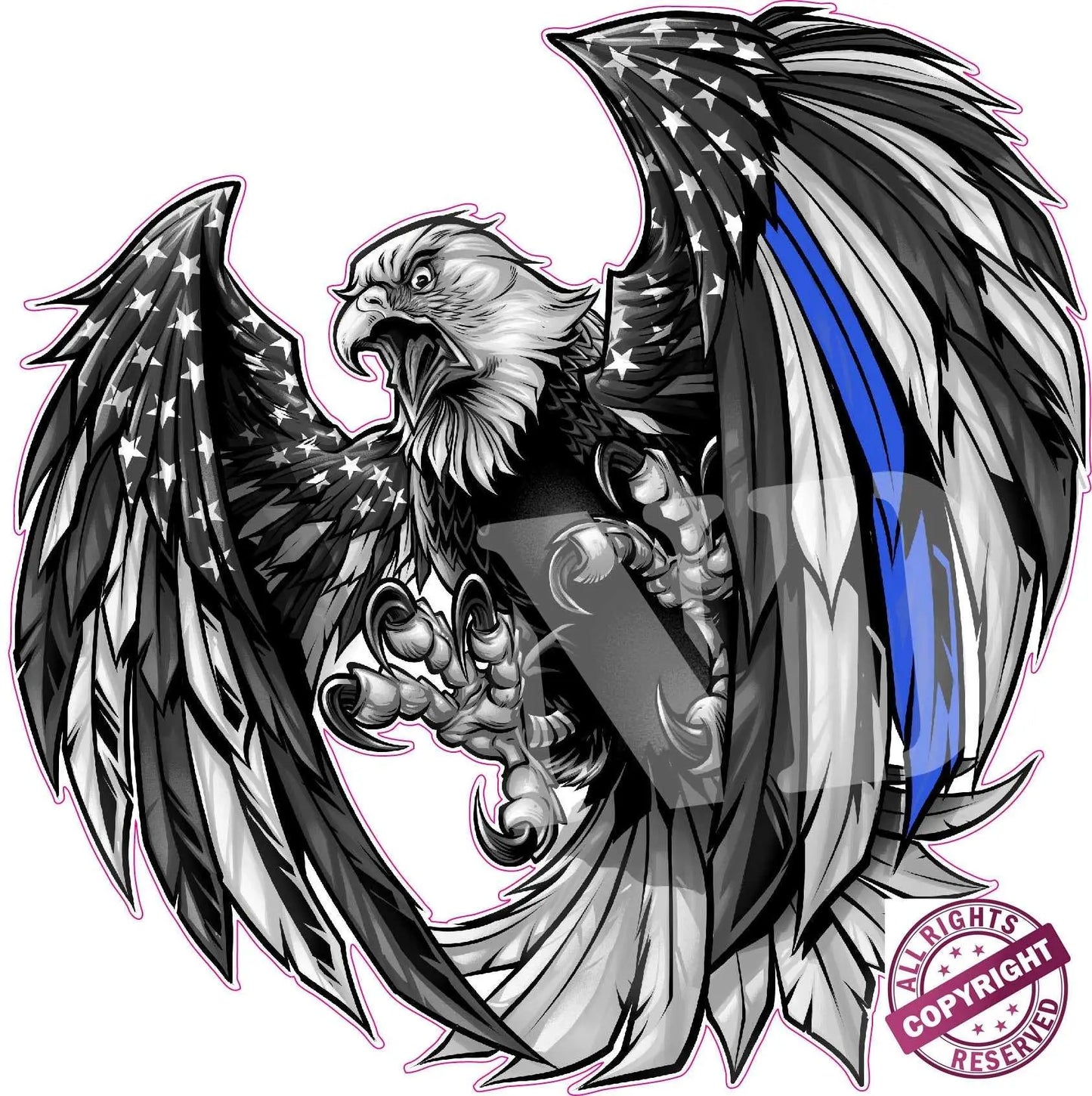 American Flag Eagle decal with Thin Blue Line design for law enforcement support.