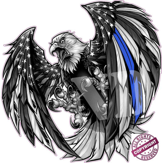 Thin Blue Line eagle with American flag wings magnet decal