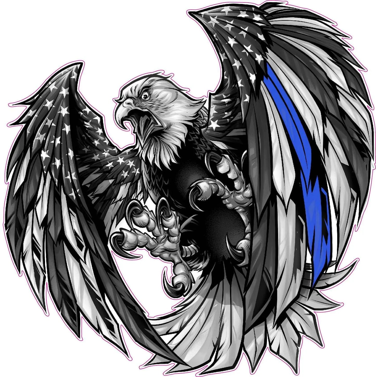 Thin Blue Line American Flag Eagle Decal with bold colors and durable outdoor design.
