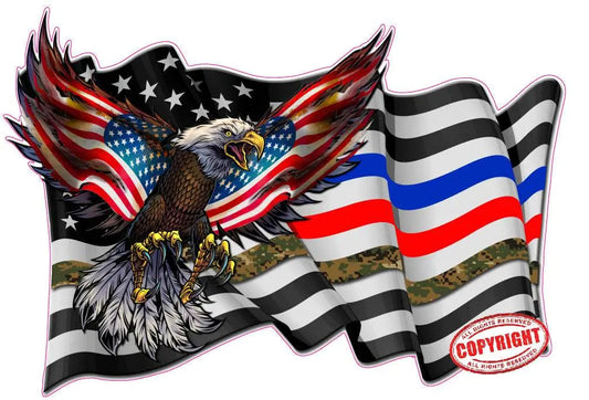 Thin Green Blue Red Line American Flag Eagle Decal for First Responders