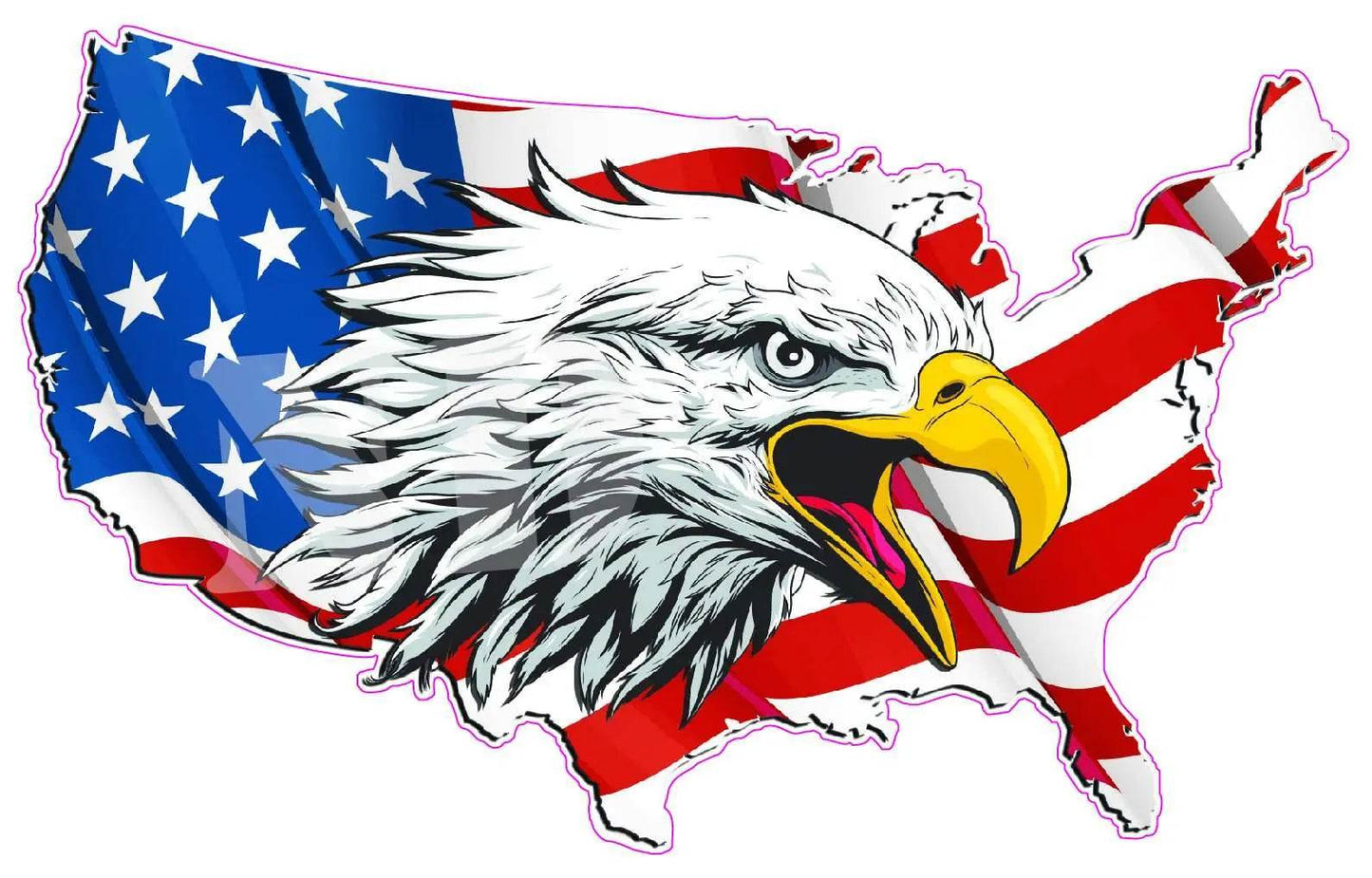 United States American flag shaped decal with a bald eagle head design