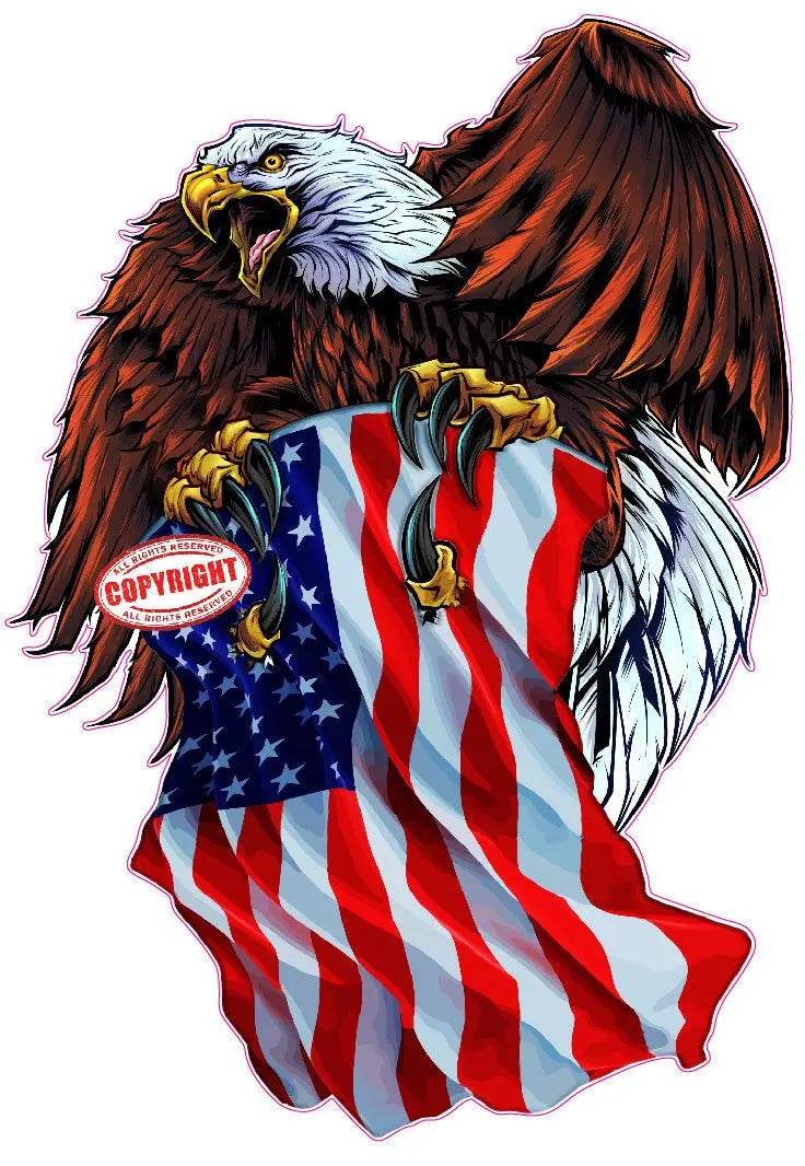 Eagle flying over American flag decal symbolizing patriotism and freedom