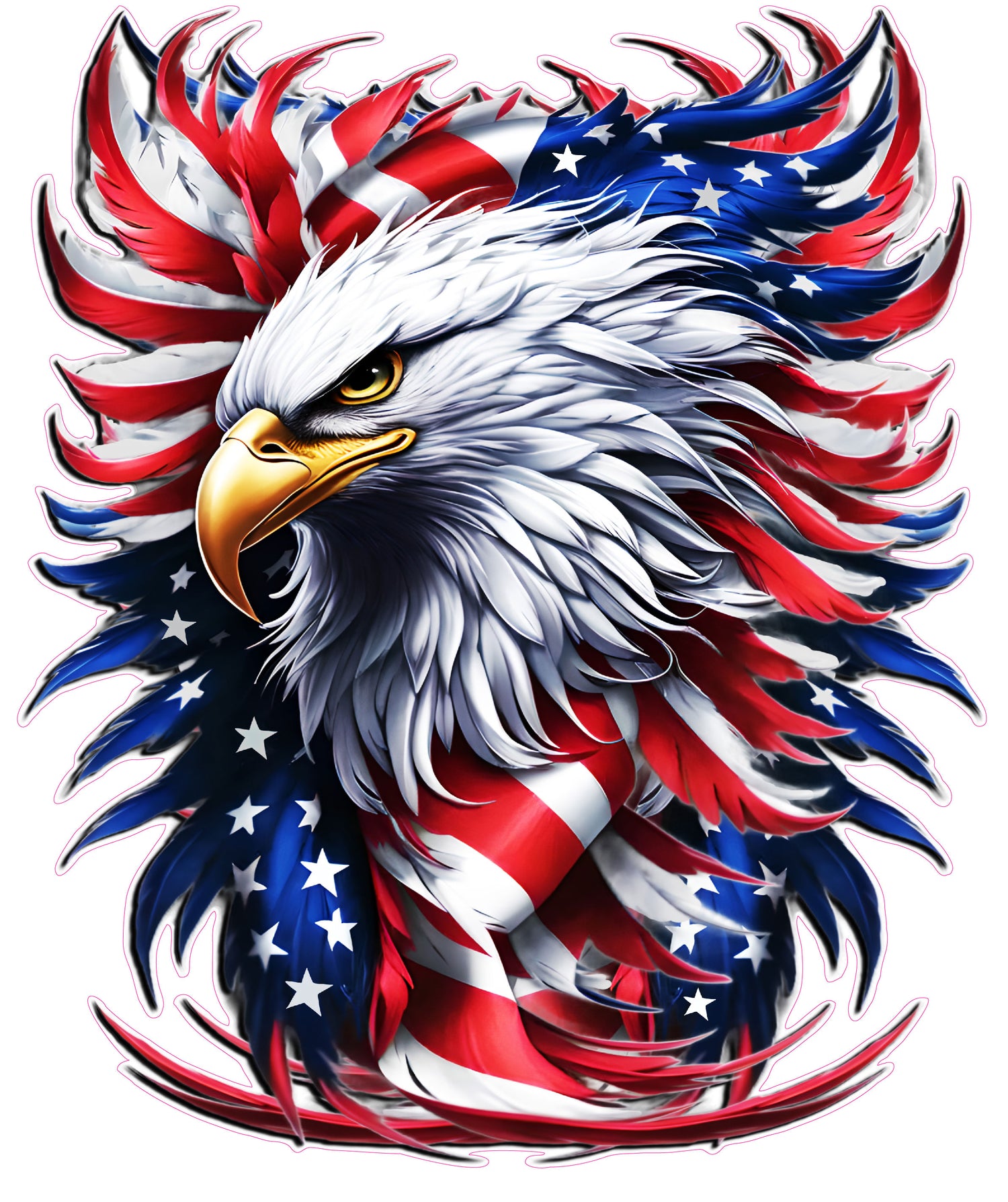 Feathered American flag eagle head decal