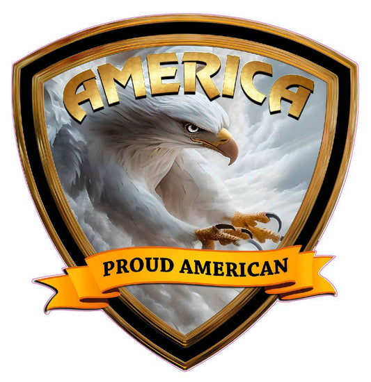 America with white Eagle Crest Decal featuring bold eagle design with "Proud American" banner.