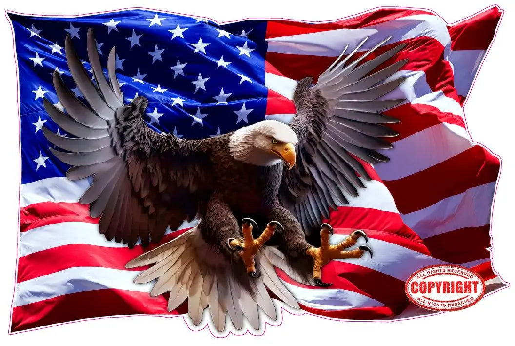 American flag eagle with talons out decal, high quality, 3-year outdoor warranty.