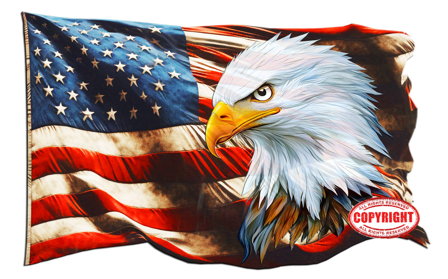 Worn American flag bald Eagle skulls decal