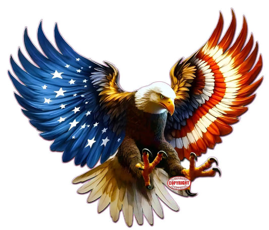 Eagle with American flag in wings decal, die cut, 7 sizes available, USA made, outdoor warranty.