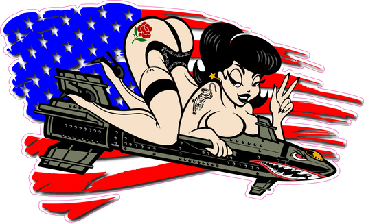 black worn flag patriotic eagle head decal with pin-up girl design