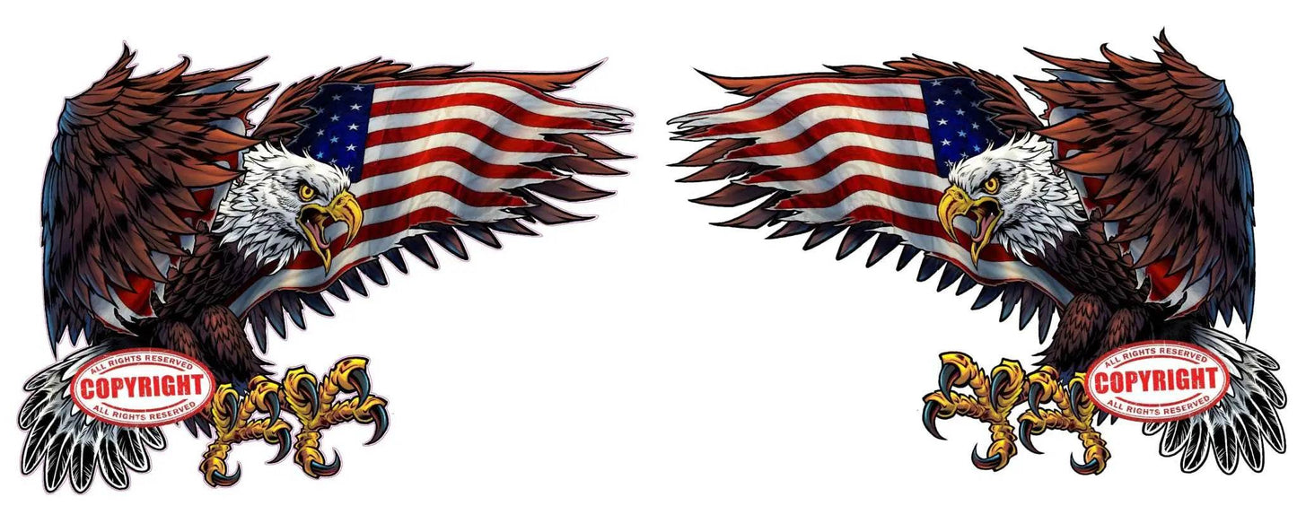American Flag Eagle Decals showcasing patriotic bald eagle and flag design, durable weather-resistant stickers for cars and laptops