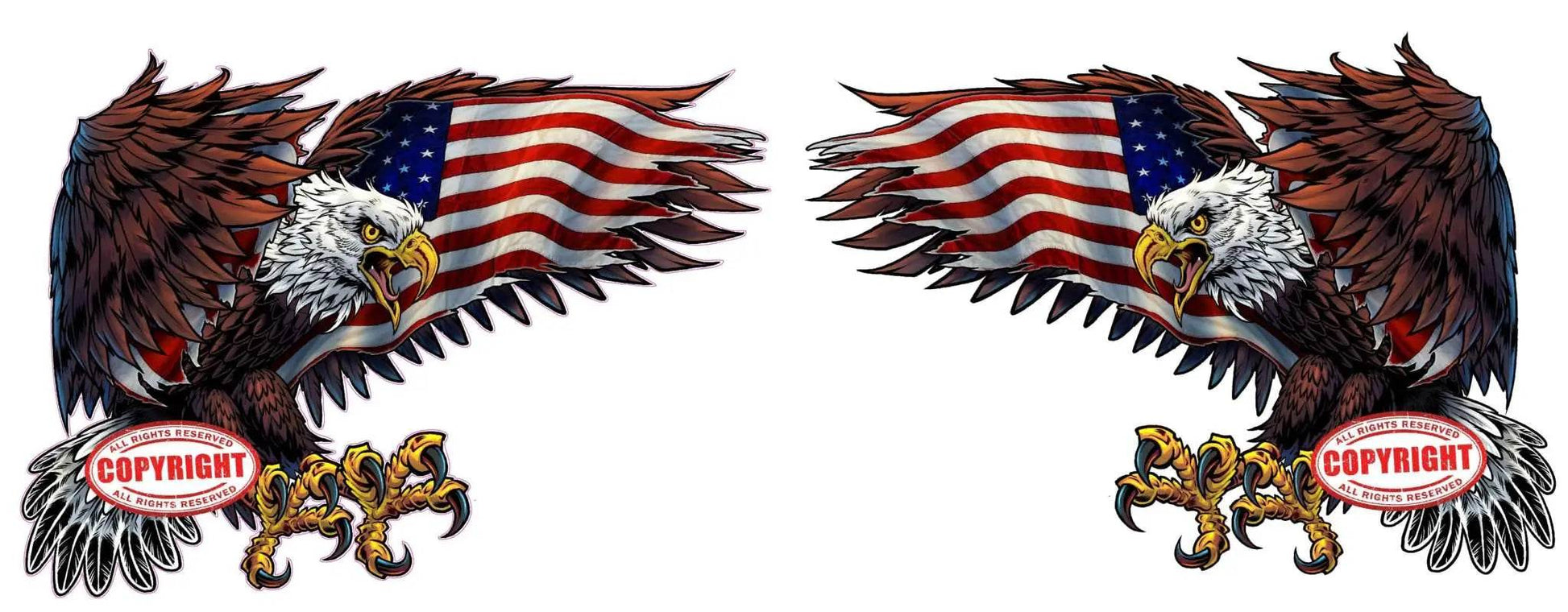 American Flag Eagle Decals showcasing patriotic bald eagle and flag design, durable weather-resistant stickers for cars and laptops