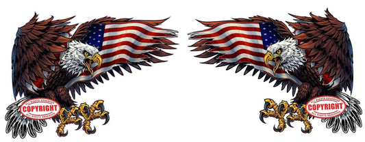 American Flag Eagle Decals showcasing patriotic bald eagle and flag design, durable weather-resistant stickers for cars and laptops