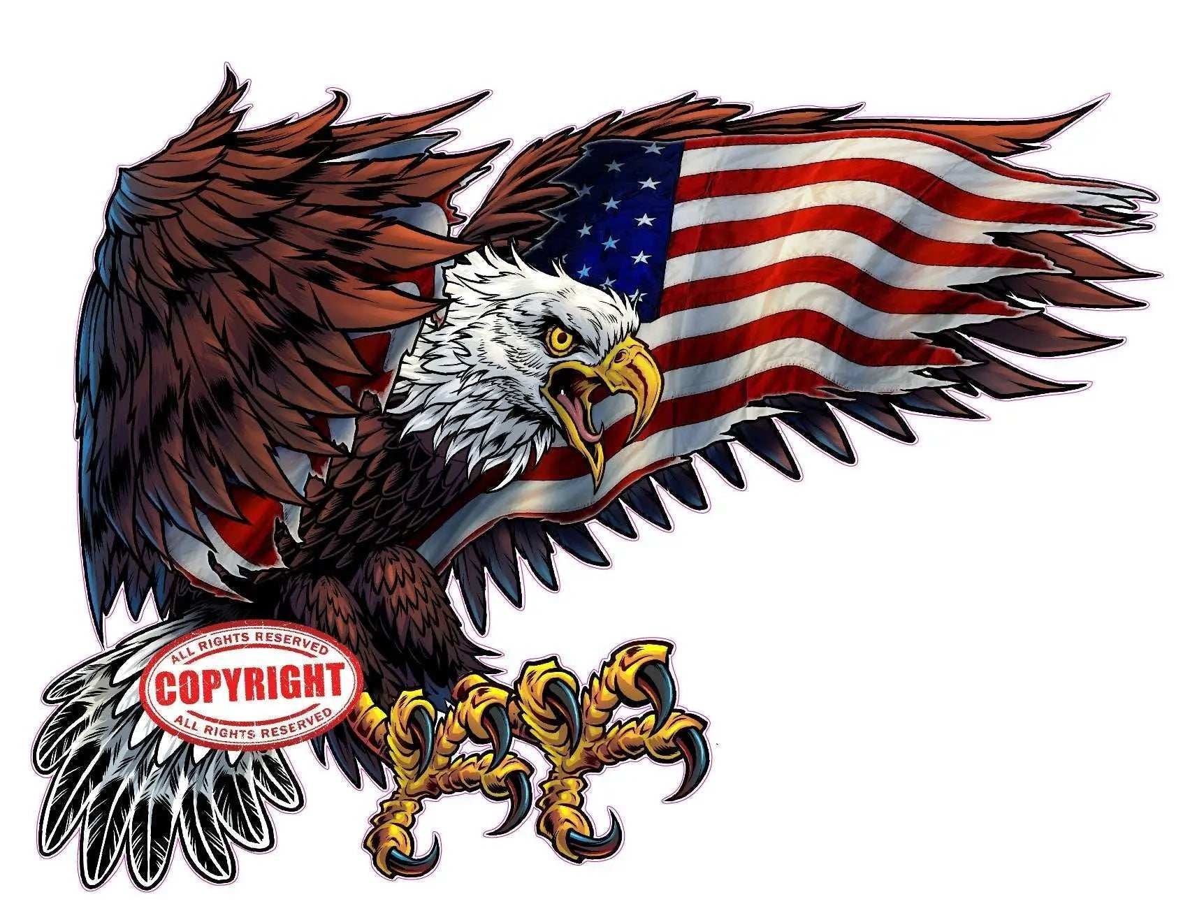 American Eagle American Flag 2023 decal showing eagle draped in stars and stripes, waterproof and fade-resistant vinyl design