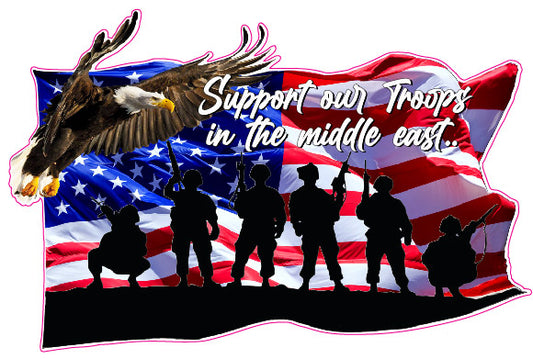 Soaring Bald Eagle American Flag Support our troops in the middle east Decal sticker