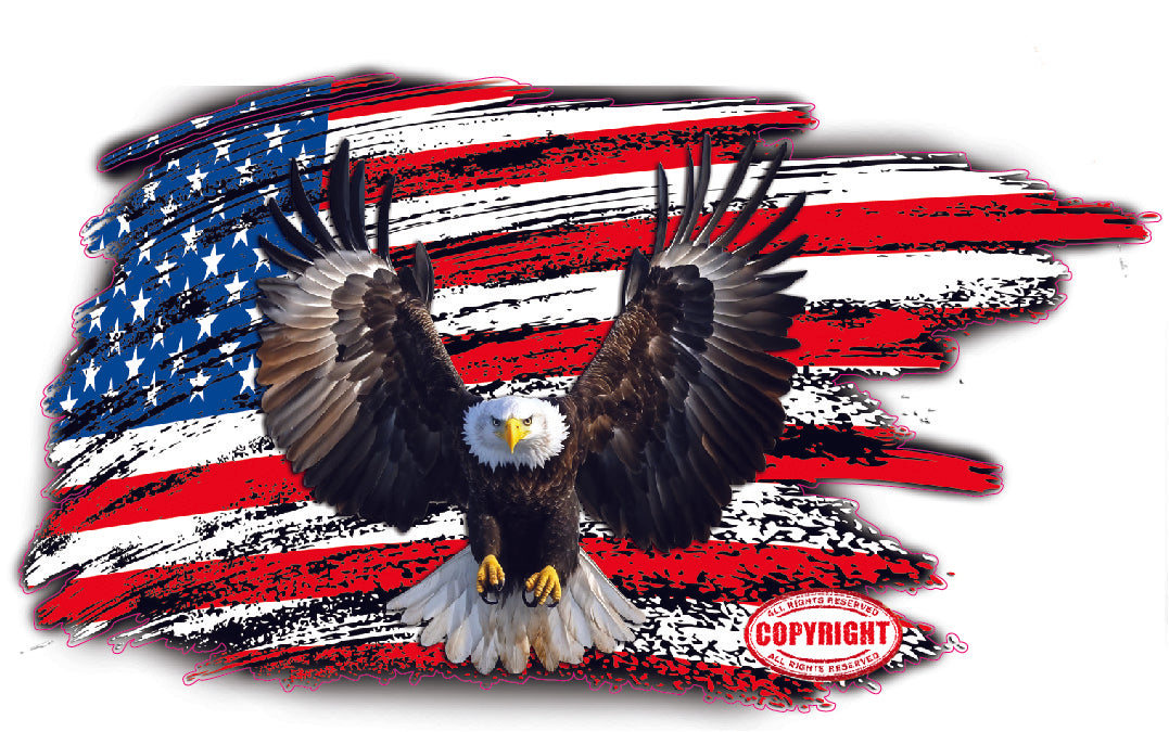 Brushed worn American flag Bald Eagles wings decal