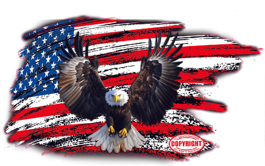 Brushed worn American flag Bald Eagles wings decal