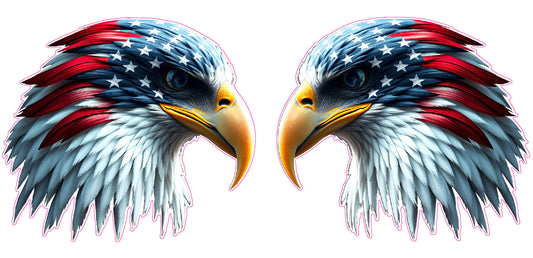 American Flag Eagle Head Patriotic decals pair