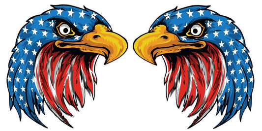 American Flag Eagle Head stars and stripes pair decal, patriotic bald eagle graphics.