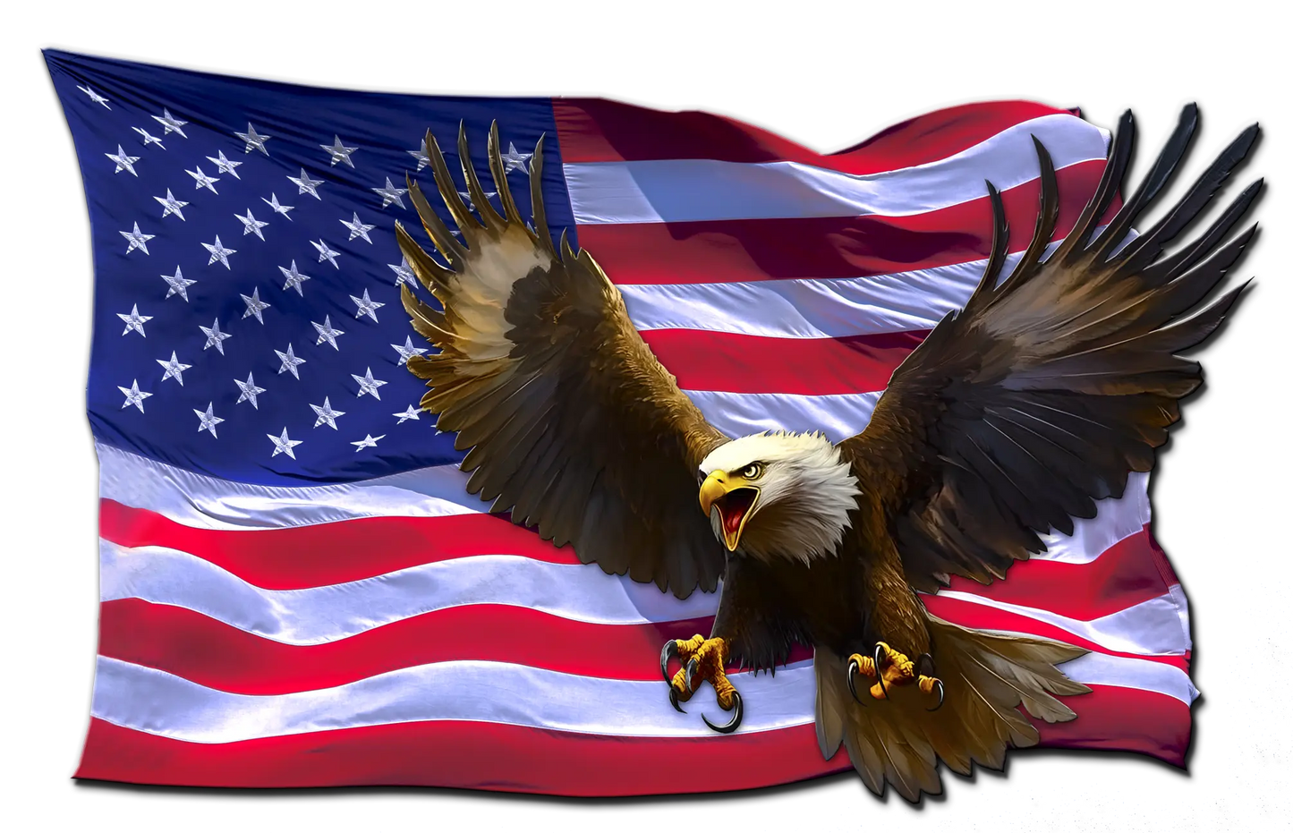 Twisted American flag eagle decal with a bald eagle overlay.