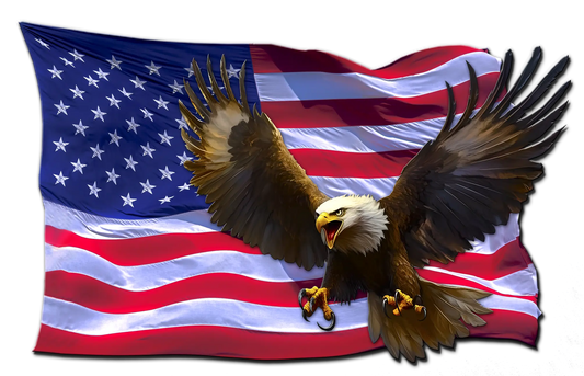 Twisted American flag eagle decal with a bald eagle overlay.