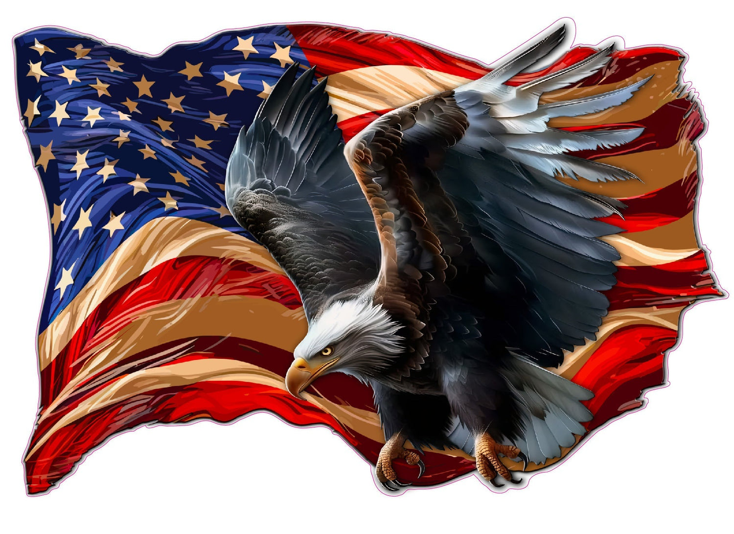 American flag bald eagle decal with vibrant colors.