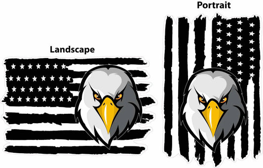 Black worn American flag eaglehead decal showcasing patriotic design.