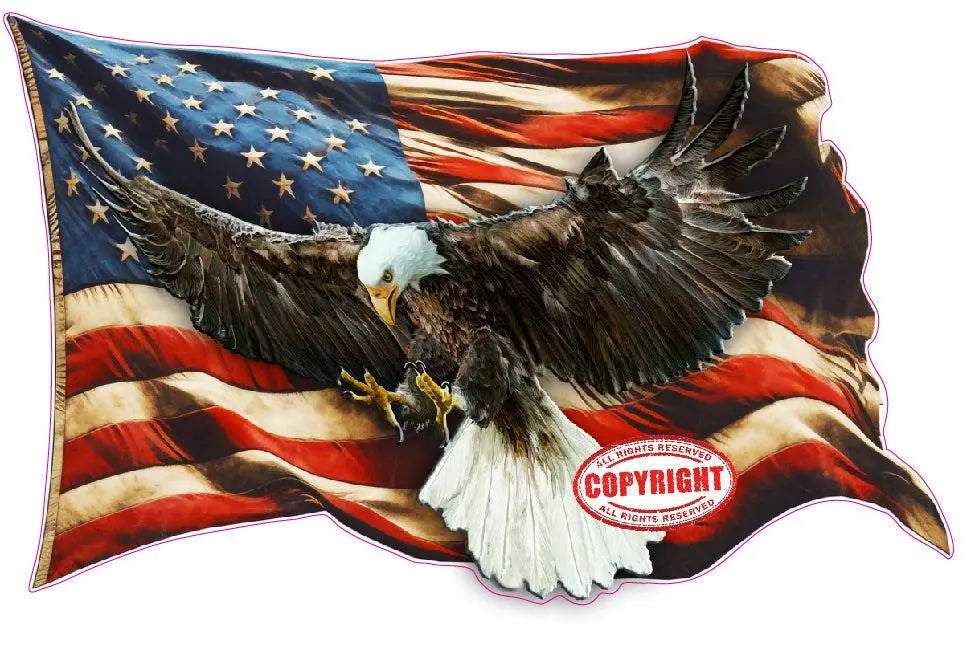 Worn American flag decal with Bald Eagle design showing patriotism and durability