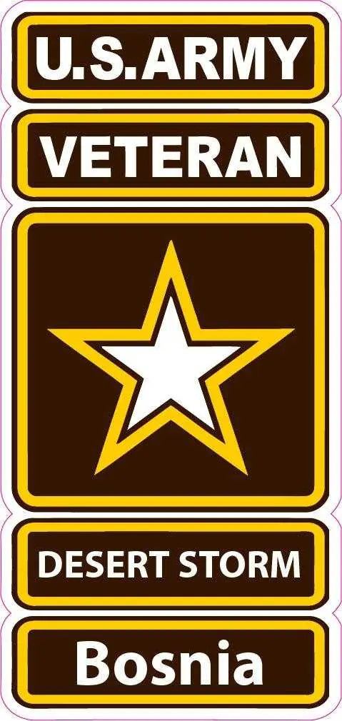 U.S. Army Veteran Desert Storm Bosnia decal with star emblem and brown background
