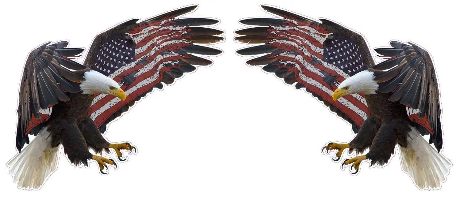 UV laminated American eagle decals with American flag wings, large outdoor durable pair