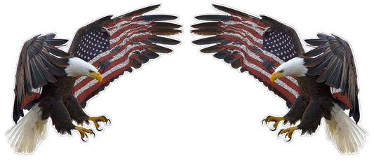 UV laminated American eagle decals with American flag wings, large outdoor durable pair