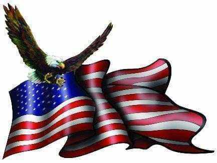 American Flag Soaring Eagle patriotic wall decal with bald eagle and waving flag design