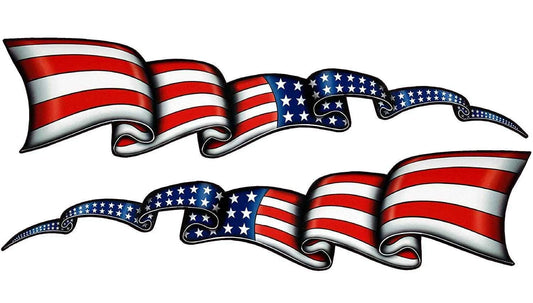 Waving American Flag Stripes Pairs decals with stars and stripes design in red, white, and blue colors