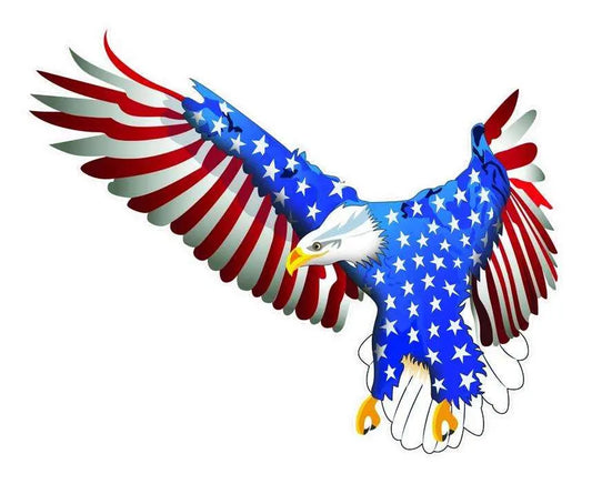 Flying American flag eagle decal with patriotic design.