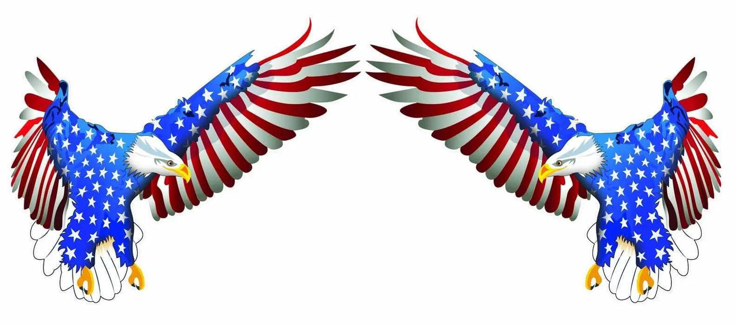 Flying American Flag Eagle decals facing right and left with stars and stripes design