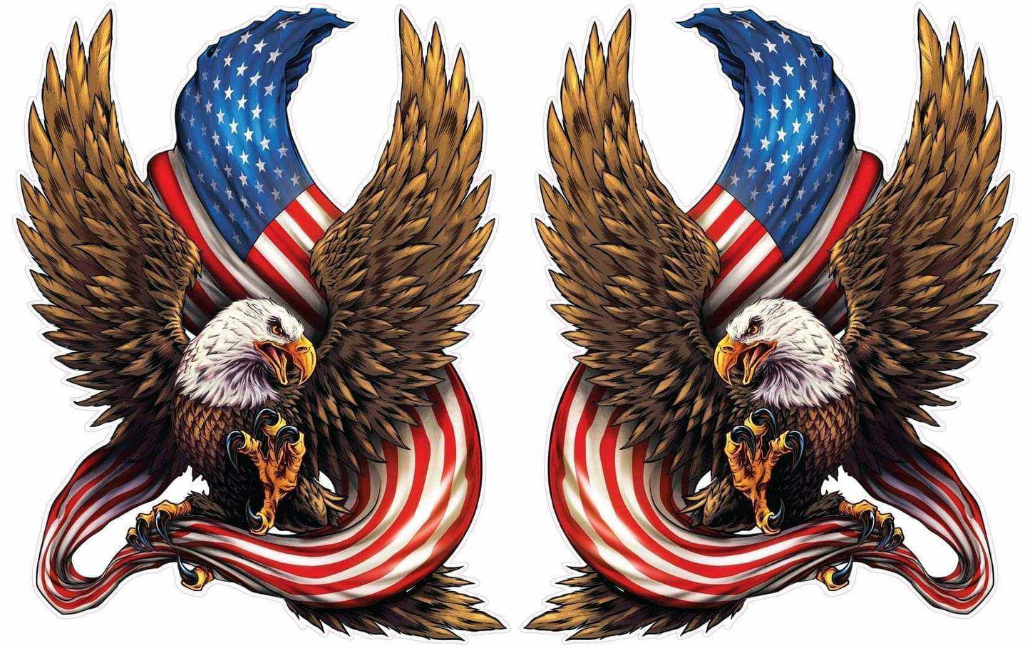 Pair of American Bald Eagle decals with U.S. flag background and outstretched wings