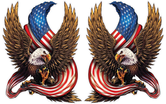 American Bald Eagle American Flag Decal pair