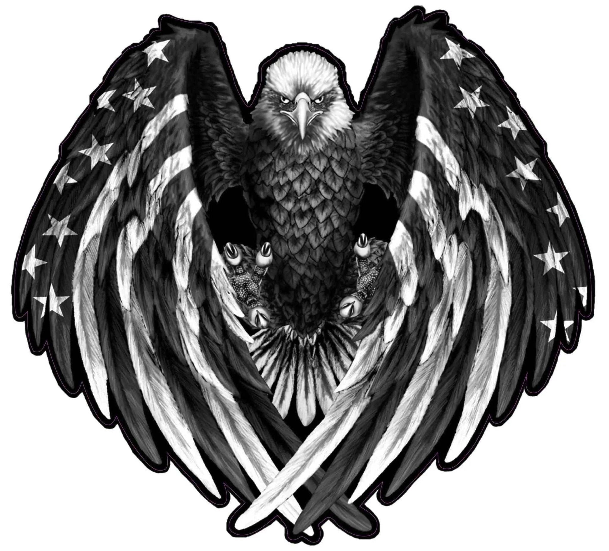 Black and white American flag eagle wings decal with stars and stripes design