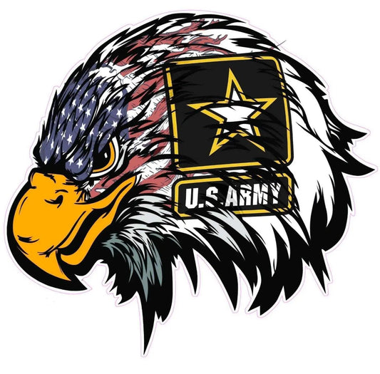 Army American Flag Eagle Head Decal featuring U.S. Army emblem with star, high-quality vinyl for outdoor use.