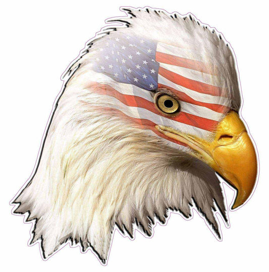Eagle head decal with American flag design and yellow beak patriotic symbol