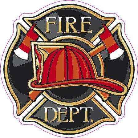 Fire Department Badge Decal with firefighter helmet and crossed axes design