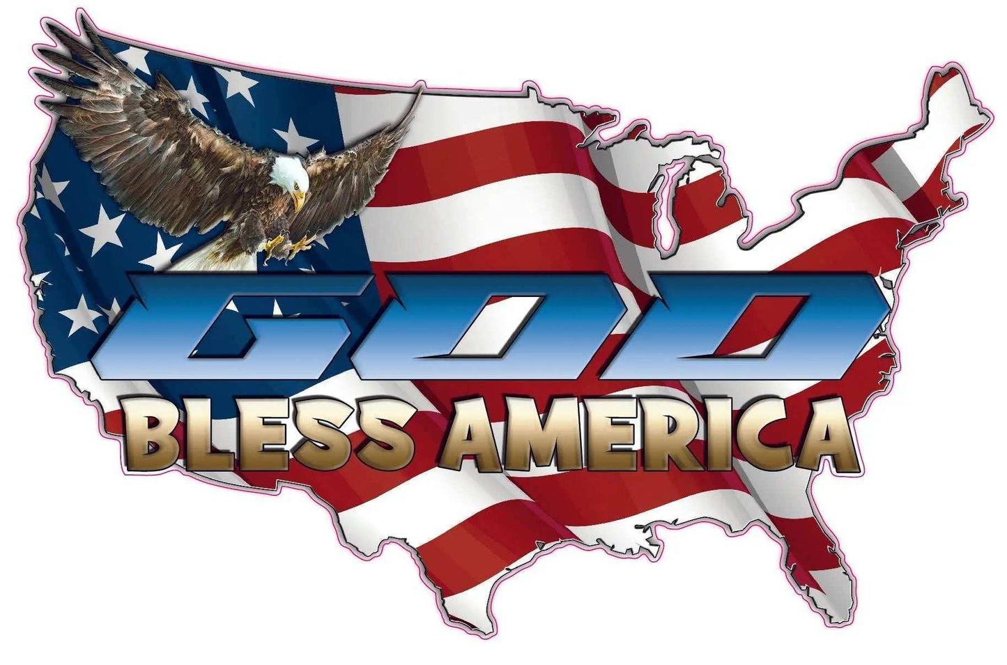 United States of America decal with American flag, bald eagle, and God Bless America text