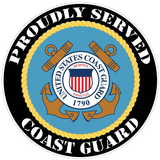 Proudly Served Coast Guard Decal - armed forces stickers, automotive decals, automotive stickers, bumper decals, bumper stickers, Coast Guard Decal, coast guard sticker, Military and Veterans Decals, Military decals, military stickers, Patriotic stickers, Proudly Served Coast Guard Decal, vehicle decals, Vehicle stickers, window decal, window decals, window sticker, window stickers, woo_import_1 | American Patriots Decals | High Quality Military and Veterans Die-Cut Decals