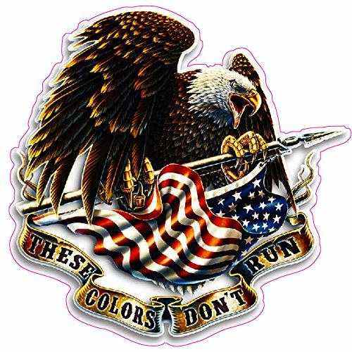 Patriotic decal with bald eagle, American flag, and "These Colors Don't Run" text