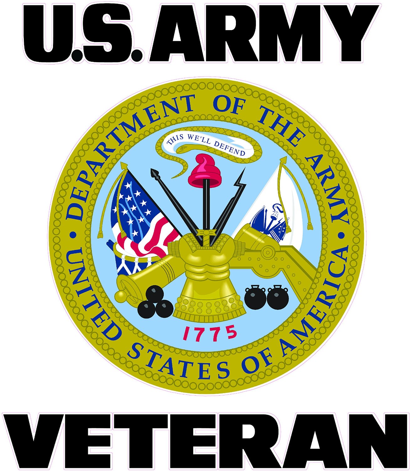 U.S. Army Veteran shield decal with official emblem, durable vinyl, 6" x 4".