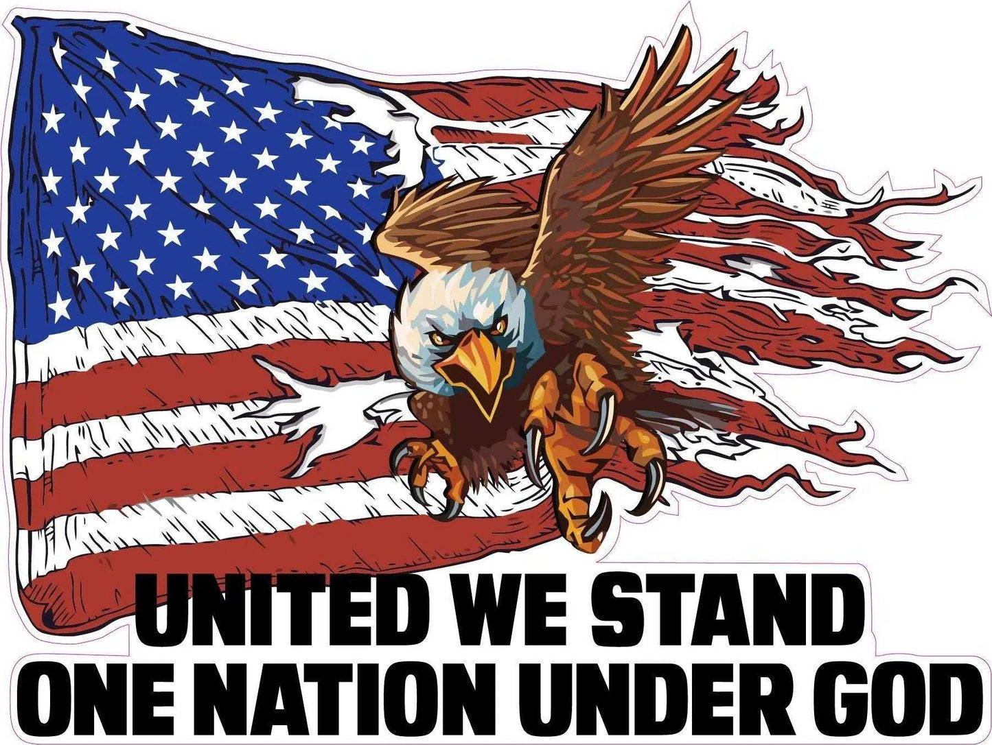United We Stand decal with bald eagle and American flag background patriotic vinyl sticker