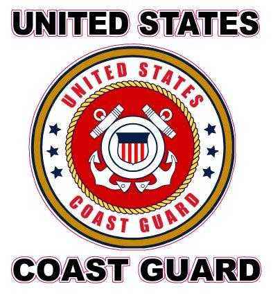 United States Coast Guard Decal with emblem and text in red, white, blue, and gold colors