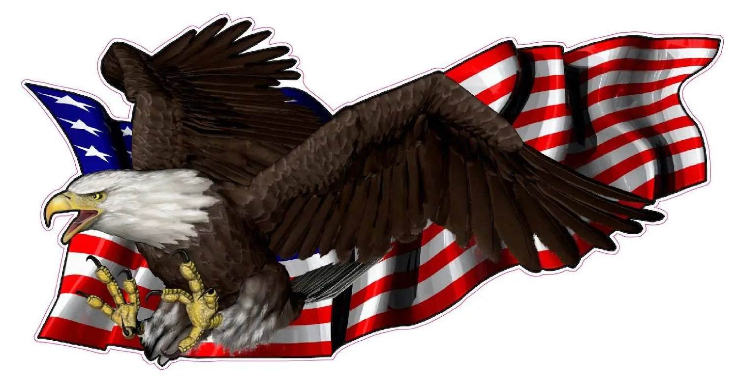United States Flag with soaring eagle decal showing the eagle in flight over the waving American flag